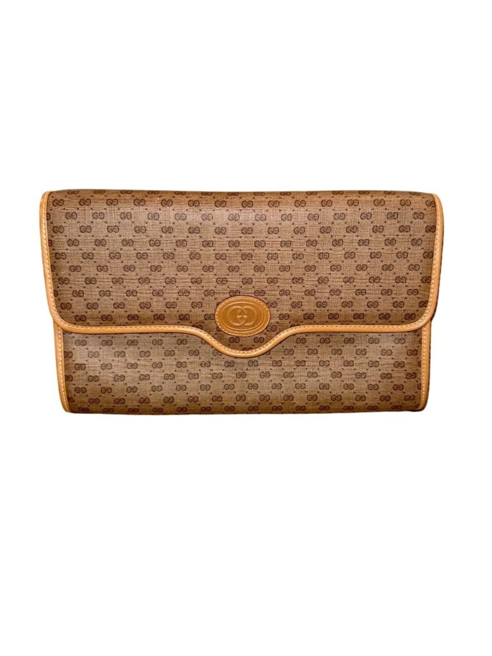 Gucci GG Monogram Canvas Vintage Shoulder Bag With Gold Chain Strap